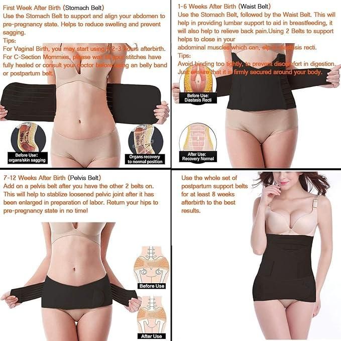 3 in 1 Postpartum Belly Band Post Pregnancy Abdominal Belt for Women After Birth Belly/Waist/Pelvis Wrap Postnatal Shapewear, (Fit from 30 Inch to 46 Inches of Waist) Black