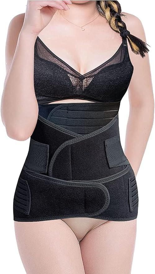 3 in 1 Postpartum Belly Band Post Pregnancy Abdominal Belt for Women After Birth Belly/Waist/Pelvis Wrap Postnatal Shapewear, (Fit from 30 Inch to 46 Inches of Waist) Black